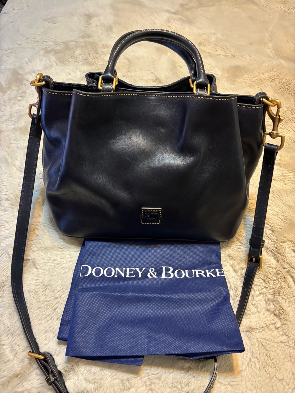 Dooney & Bourke Brenna Florentine Navy Leather Satchel Crossbody NWT